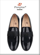 Piergitar New Summer Style Black Patent Leather Men's Loafers With Fringed Embellishments For Party And Prom Leather Insoles