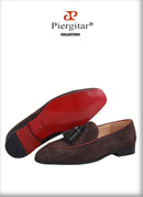 Piergitar New Summer Style Men Leather Tassel Loafers British Classic Design Men Smoking Slippers For Wedding And Party Red Sole