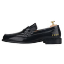 Piergitar Handmade Black Cow Leather Men's Loafers Classic Men Moccasin Gold Color Outsole Men Flats Letters Embroidered Heel