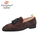 Piergitar New Summer Style Men Leather Tassel Loafers British Classic Design Men Smoking Slippers For Wedding And Party Red Sole