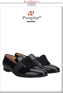 Piergitar New Summer Style Black Patent Leather Men's Loafers With Fringed Embellishments For Party And Prom Leather Insoles