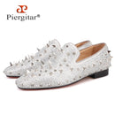 Piergitar Handcrafted Luxury Gold or Silver Spikes and Diamonds Men's Glitter Leather Loafers Suitable for Banquet and Wedding