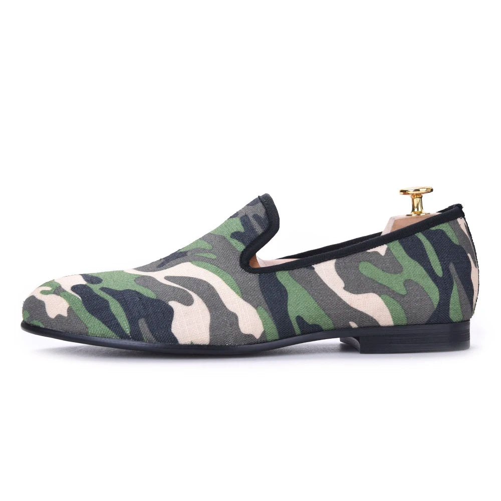 Piergitar British design classic-traditional loafers and military motif Camo print with leather insole men canvas casual shoes