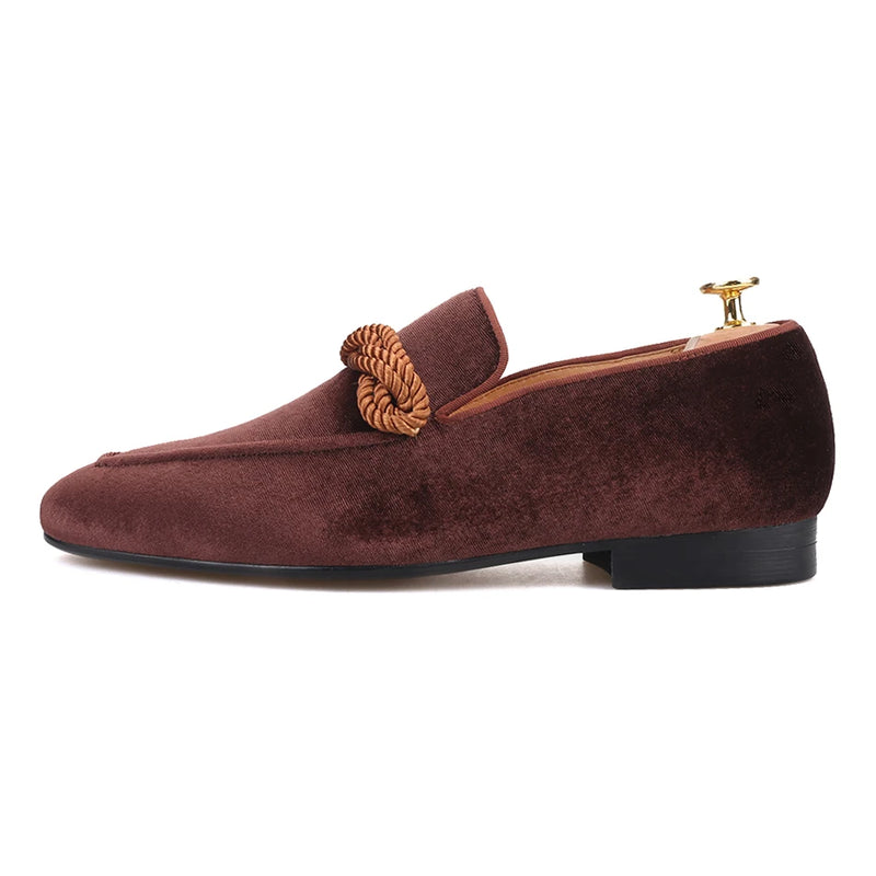 Piergitar Brown colors velvet handmade men loafers with brown rape party and banquet slip-on men's casual shoes plus size