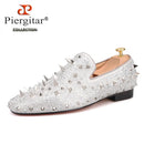 Piergitar Handcrafted Luxury Gold or Silver Spikes and Diamonds Men's Glitter Leather Loafers Suitable for Banquet and Wedding