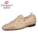 Piergitar Handcrafted Luxury Gold or Silver Spikes and Diamonds Men's Glitter Leather Loafers Suitable for Banquet and Wedding