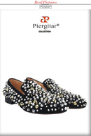 Piergitar Handmade Six Styles Gold And Sliver Spikes Flat Party And Wedding Men's Luxury Loafers Red Outsole Dandelion Moccasin