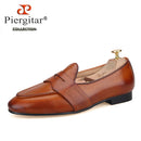 Piergitar new design calfskin men penny loafers slip-on men's dress shoes for prom and party handmade men smoking slippers