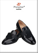 Piergitar New Summer Style Black Patent Leather Men's Loafers With Fringed Embellishments For Party And Prom Leather Insoles