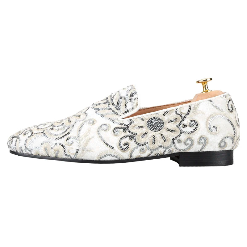 Piergitar Handmade Paisley Pattern Bling Men Velvet Shoes For Party And Wedding Superglamourous Brand Same Model Slip-On Loafers