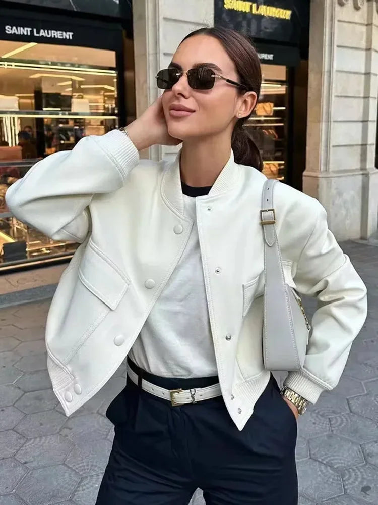 Women Fashion With Pockets Bomber Jacket