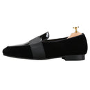 Piergitar Black Velvet Patchwork Patent Leather Men Loafers With Horizontal Band Handmade Flats Suitable For Party Formal Suits