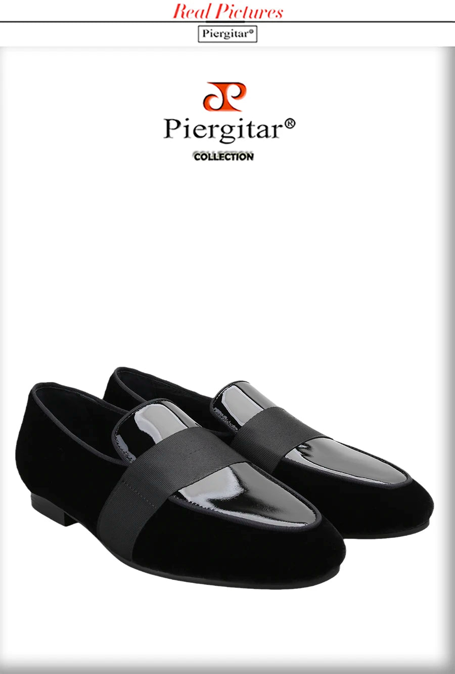 Piergitar Black Velvet Patchwork Patent Leather Men Loafers With Horizontal Band Handmade Flats Suitable For Party Formal Suits