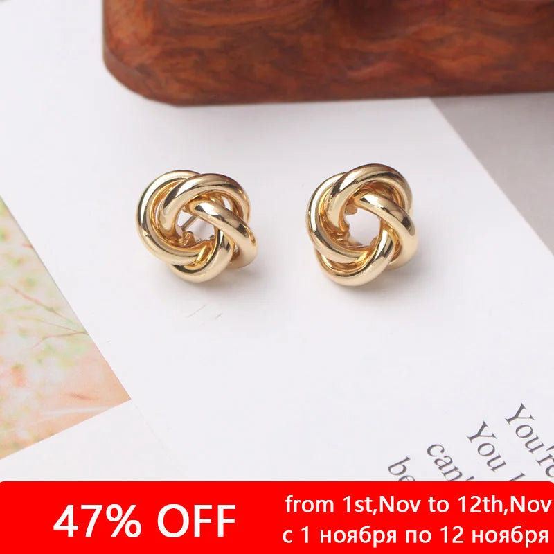 Women Gold Color Twist Round Earrings