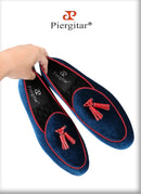 Piergitar Two Colors Top Quality Velvet Men's Loafers British Classic Style Handmade Tassels Slippers For Party And Banquet