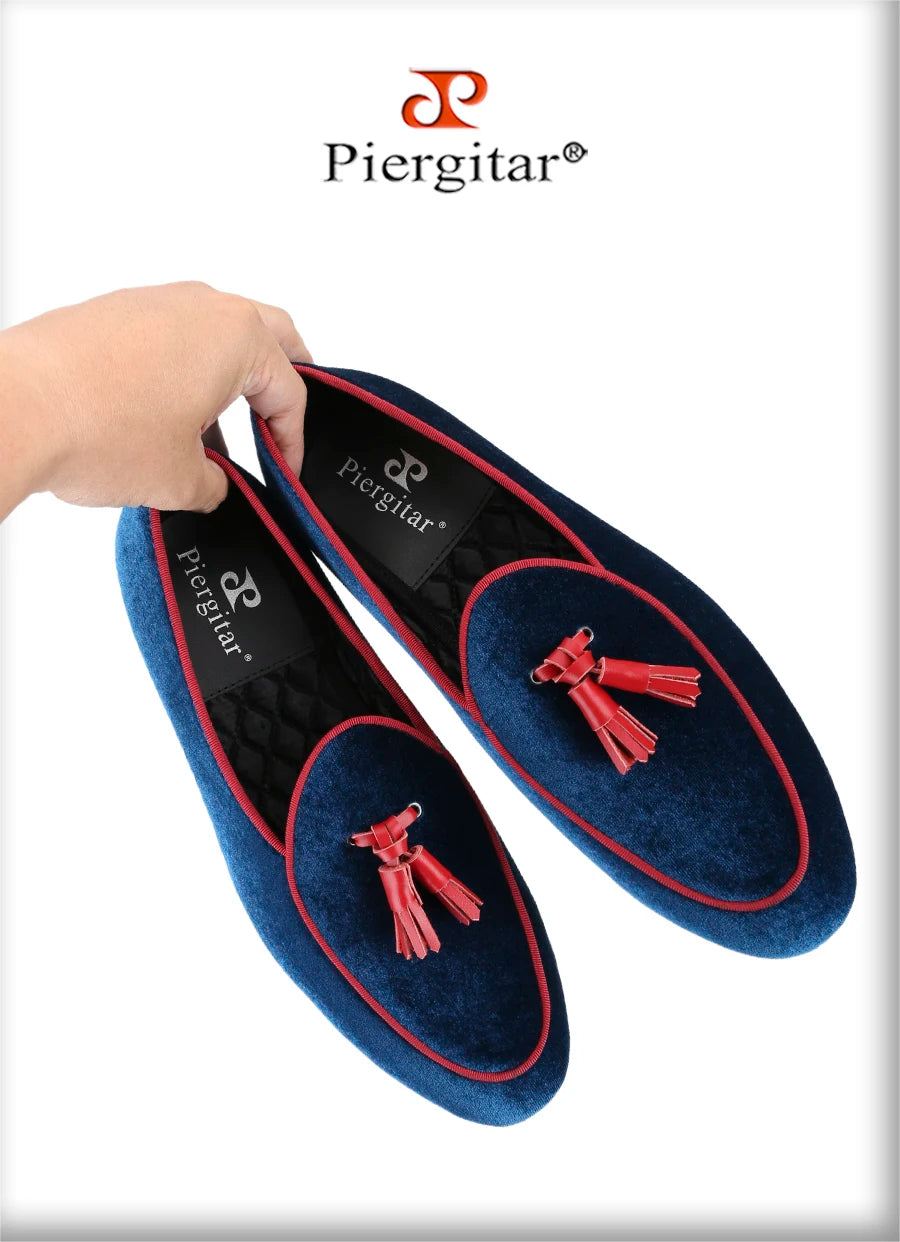 Piergitar Two Colors Top Quality Velvet Men's Loafers British Classic Style Handmade Tassels Slippers For Party And Banquet