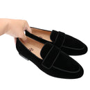 Piergitar Handmade Black Color Slip-On Loafers For Fashion Party And Wedding Men Velvet Shoes Smoking Slippers Leather Insole