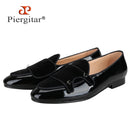 Piergitar Black Patent Leather Men's Dress Shoes Rhinestone Buckle Belgian Loafers For Wedding And Banquet Handmade In GuangZhou