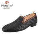 Piergitar Tricolour Woven Leather Slip-On Men's Loafers Around Hand-Braided Ropes Perfect Match Wedding And Party Suit Formal