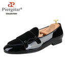 Piergitar Black Patent Leather Men's Dress Shoes Rhinestone Buckle Belgian Loafers For Wedding And Banquet Handmade In GuangZhou