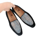 Piergitar Handmade Black Suede Men Loafers With Austrian Real Crystals Luxury Brand GZ Style Slip-On Smoking Slippers Red Soles