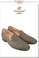 Piergitar Tricolour Woven Leather Slip-On Men's Loafers Around Hand-Braided Ropes Perfect Match Wedding And Party Suit Formal