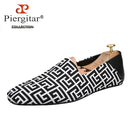 Piergitar New Plaid Stereoscopic Jacquard Fabric Men's Loafers Back Soft Sheepskin Smoking Slippers Handmade Slip-on Moccasin