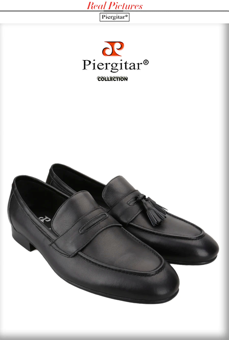 Piergitar Imported From Italy Black Calfskin Penny Loafers Handmade Removable Fringes Slip-On Smoking Slippers For Wedding/Party