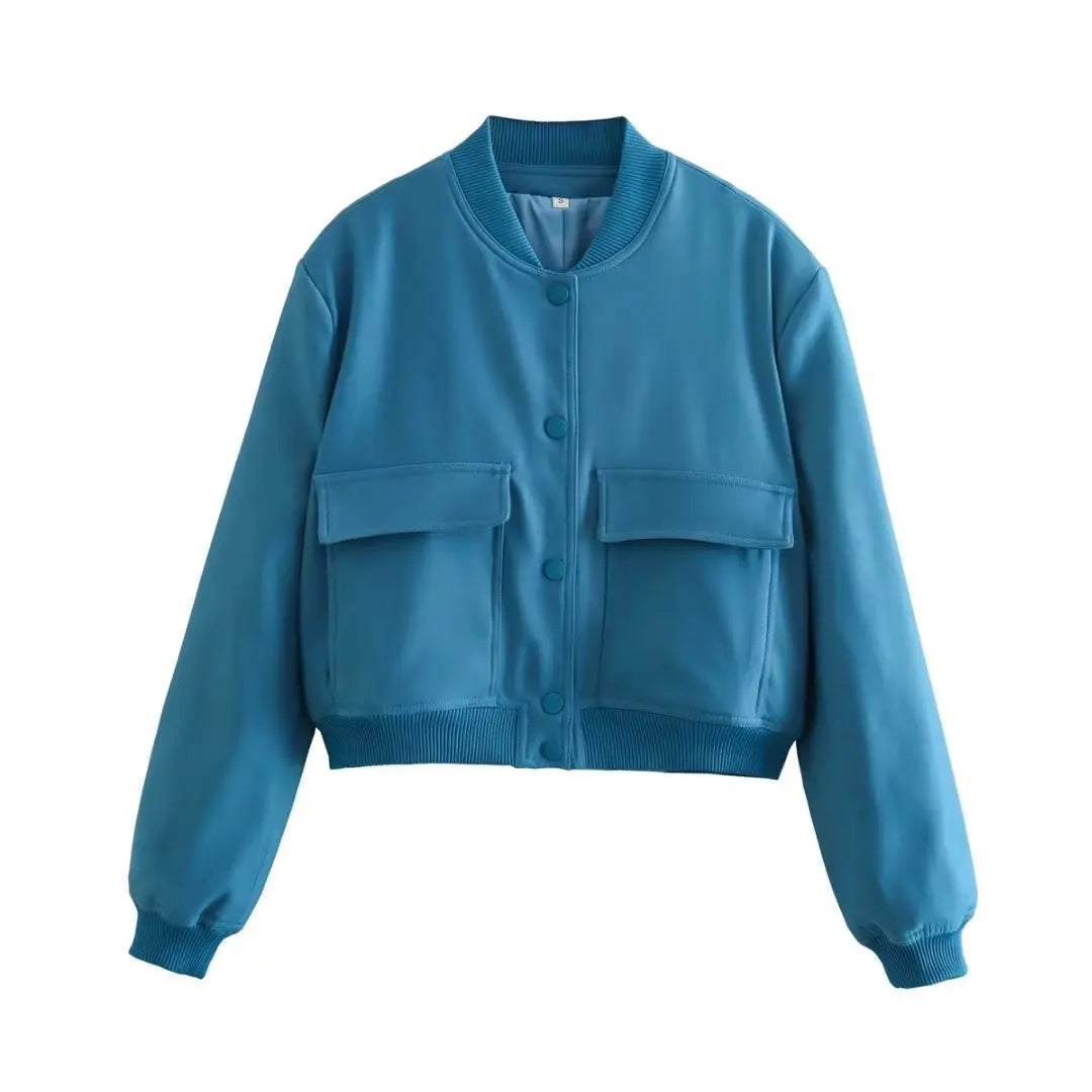 Women Fashion Solid Bomber Jackets