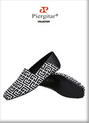 Piergitar New Plaid Stereoscopic Jacquard Fabric Men's Loafers Back Soft Sheepskin Smoking Slippers Handmade Slip-on Moccasin