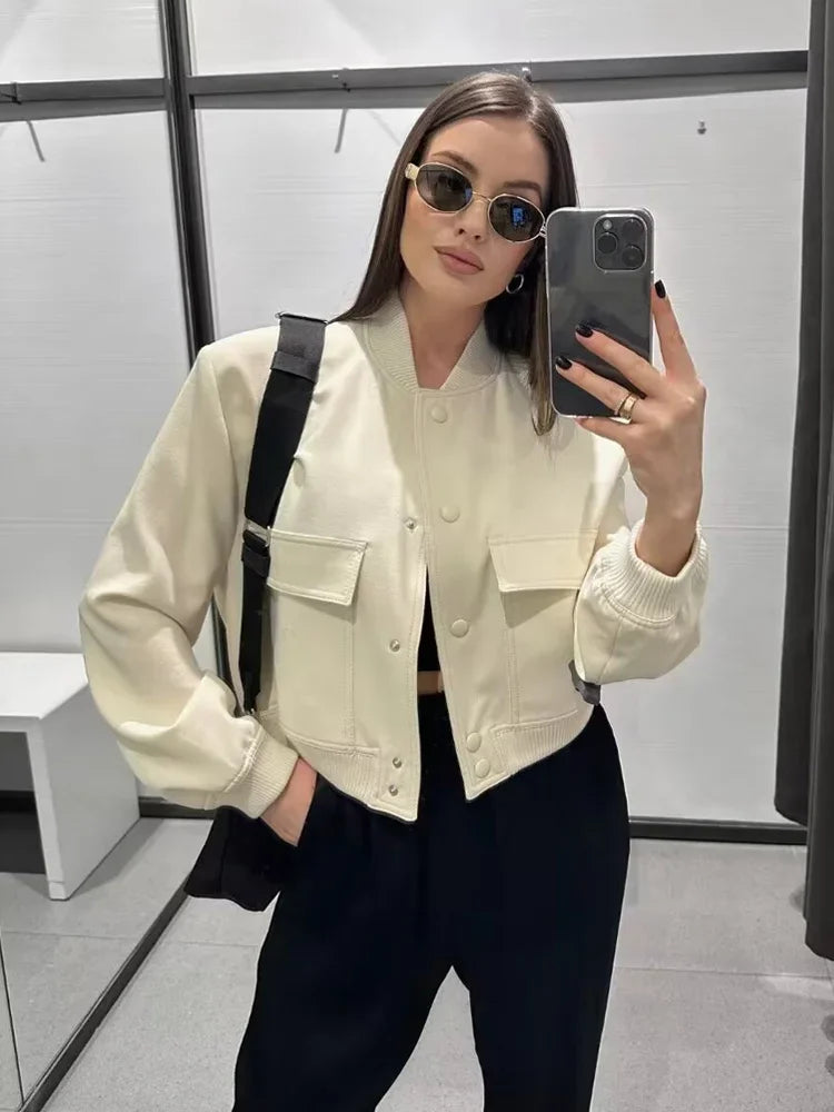 Women Fashion With Pockets Bomber Jacket