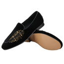 Piergitar Black Velvet Men's Slippers Shoes Luxury Brand Same Design Handcrafted Studs And Crystals Slip-On Loafers For Party