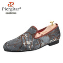 Piergitar Chinese Style Plum Blossom Print Fabric Silppers Loafers Handmade Slip-On Moccasins Plus Size Men's Casual Shoes