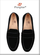 Piergitar Handmade Black Color Slip-On Loafers For Fashion Party And Wedding Men Velvet Shoes Smoking Slippers Leather Insole