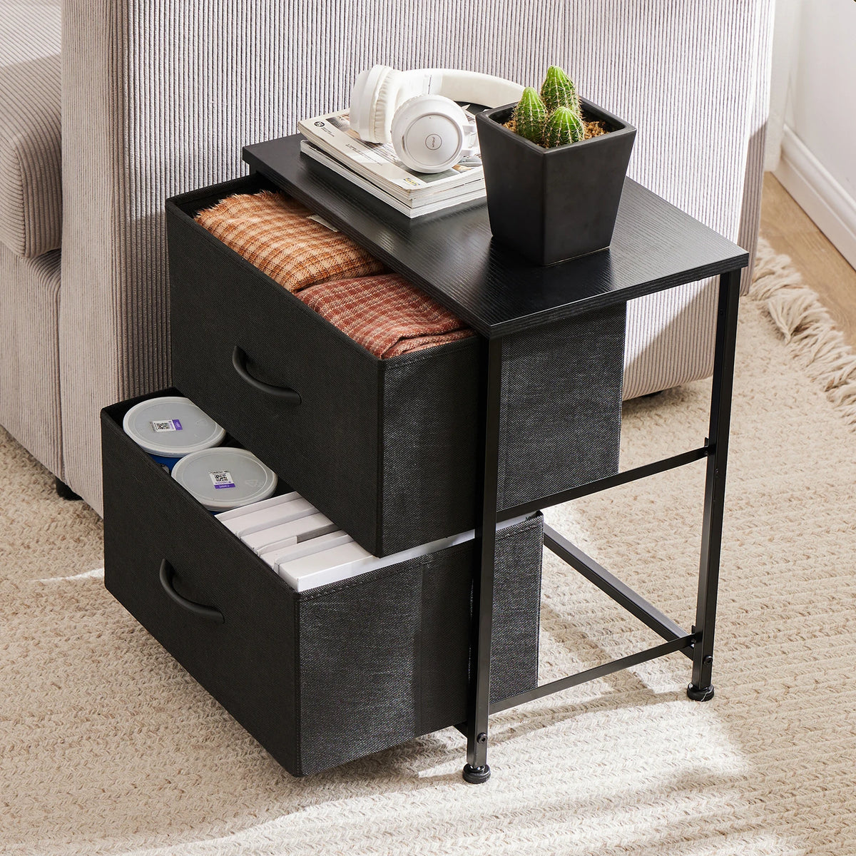 New Fabric Drawers Bedside Sofa Table