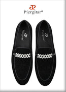 Piergitar Six Colors Meteor Shower Velvet Men's Loafers With Sliver Rhinestones Metal Buckle Handmade Slip-On Classic Moccasins