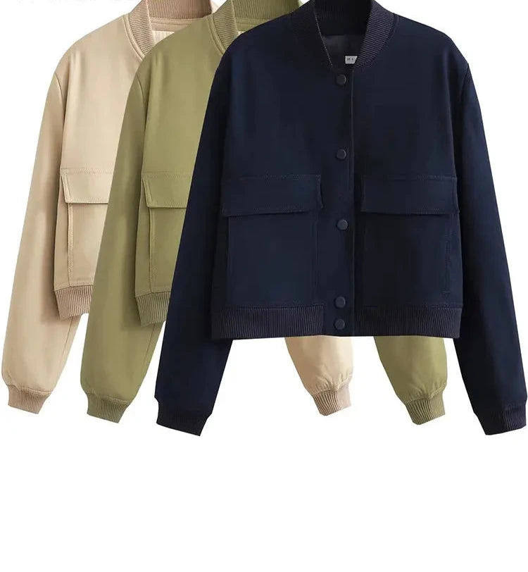 Women Fashion Solid Bomber Jackets