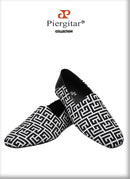 Piergitar New Plaid Stereoscopic Jacquard Fabric Men's Loafers Back Soft Sheepskin Smoking Slippers Handmade Slip-on Moccasin