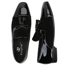 Piergitar Black Suede And Patent Leather Slip-On Slipper With Matched Tassels British Classic Style Handmade Men's Loafers