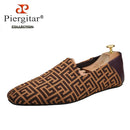 Piergitar New Plaid Stereoscopic Jacquard Fabric Men's Loafers Back Soft Sheepskin Smoking Slippers Handmade Slip-on Moccasin