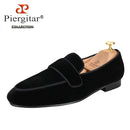 Piergitar Handmade Black Color Slip-On Loafers For Fashion Party And Wedding Men Velvet Shoes Smoking Slippers Leather Insole