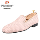 Piergitar Tricolour Woven Leather Slip-On Men's Loafers Around Hand-Braided Ropes Perfect Match Wedding And Party Suit Formal