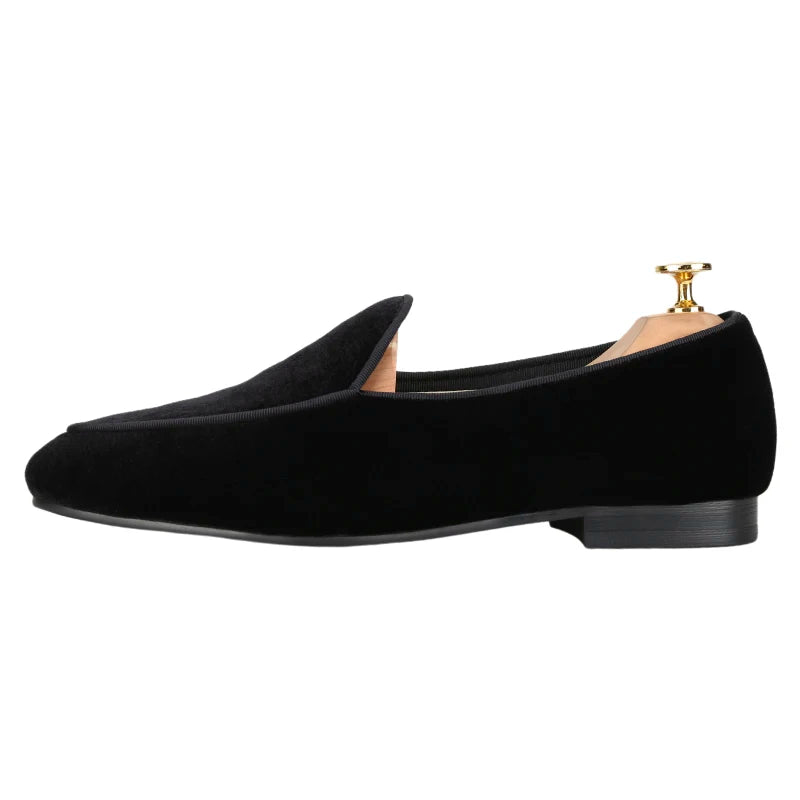 Piergitar Brand Handmade Black Color Men Velvet Shoes For Fashion Party And Wedding Men's Loafers Slip-On Smoking Slippers