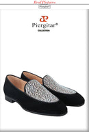 Piergitar Handmade Black Suede Men Loafers With Austrian Real Crystals Luxury Brand GZ Style Slip-On Smoking Slippers Red Soles