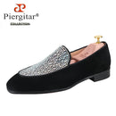 Piergitar Handmade Black Suede Men Loafers With Austrian Real Crystals Luxury Brand GZ Style Slip-On Smoking Slippers Red Soles