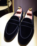 Piergitar Handmade Black Color Slip-On Loafers For Fashion Party And Wedding Men Velvet Shoes Smoking Slippers Leather Insole