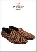 Piergitar New Plaid Stereoscopic Jacquard Fabric Men's Loafers Back Soft Sheepskin Smoking Slippers Handmade Slip-on Moccasin