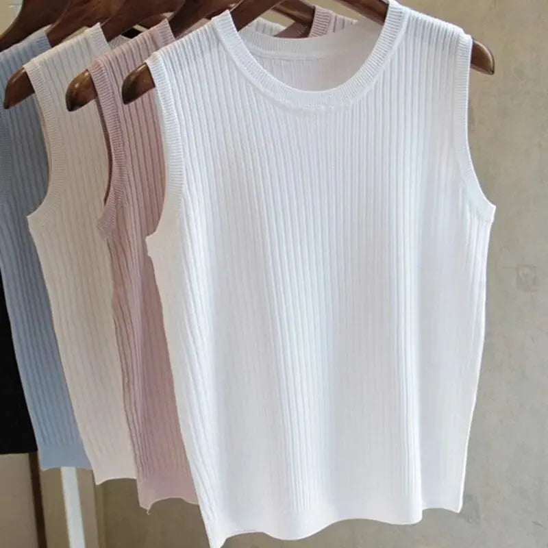 Summer New Fashion O-neck Sleeveless Casual Thin Tops