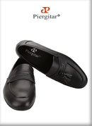 Piergitar Imported From Italy Black Calfskin Penny Loafers Handmade Removable Fringes Slip-On Smoking Slippers For Wedding/Party