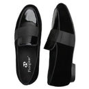 Piergitar Black Velvet Patchwork Patent Leather Men Loafers With Horizontal Band Handmade Flats Suitable For Party Formal Suits